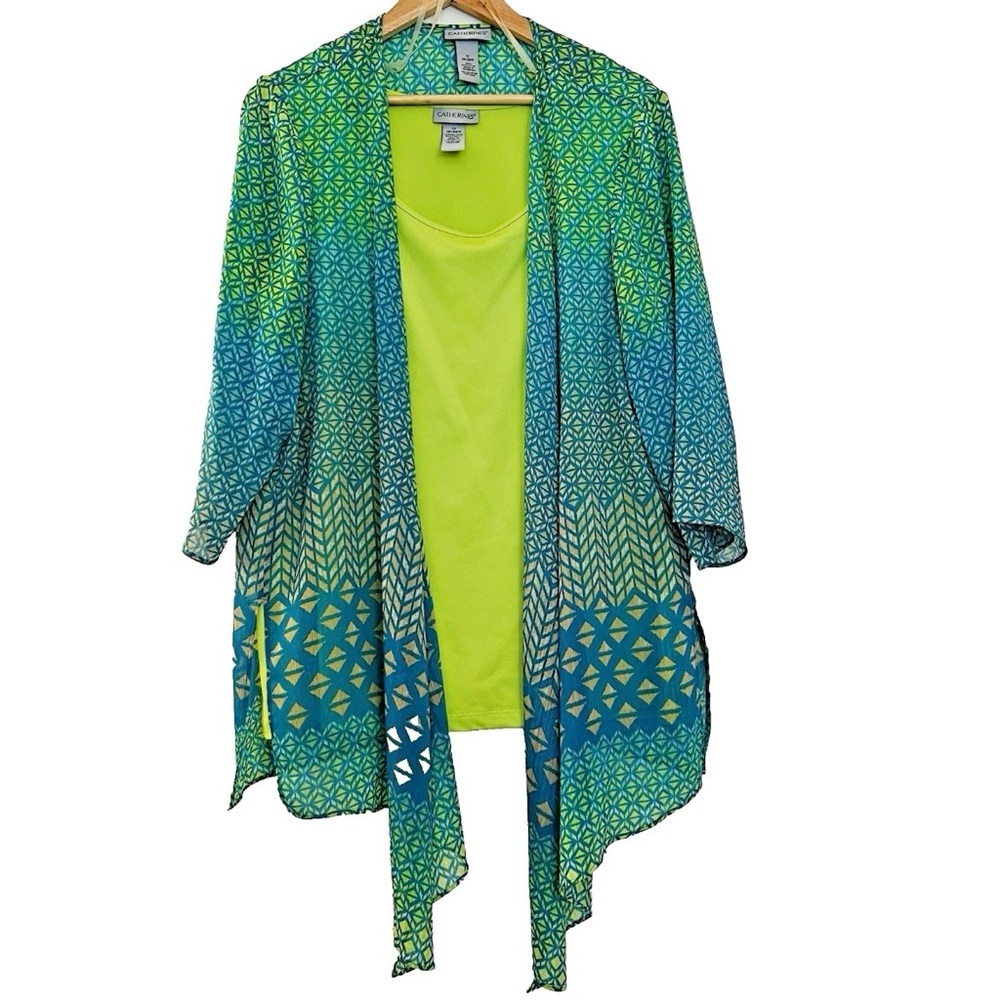 Catherines 2 piece Tank and Sheer Kimono Wrap SZ 1X (18/20 W) Coastal Casual